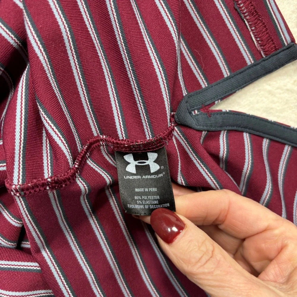 Under Armour HeatGear Mens 3XL Striped Polo SBurgundy‎ Grey Short Sleeve  #947